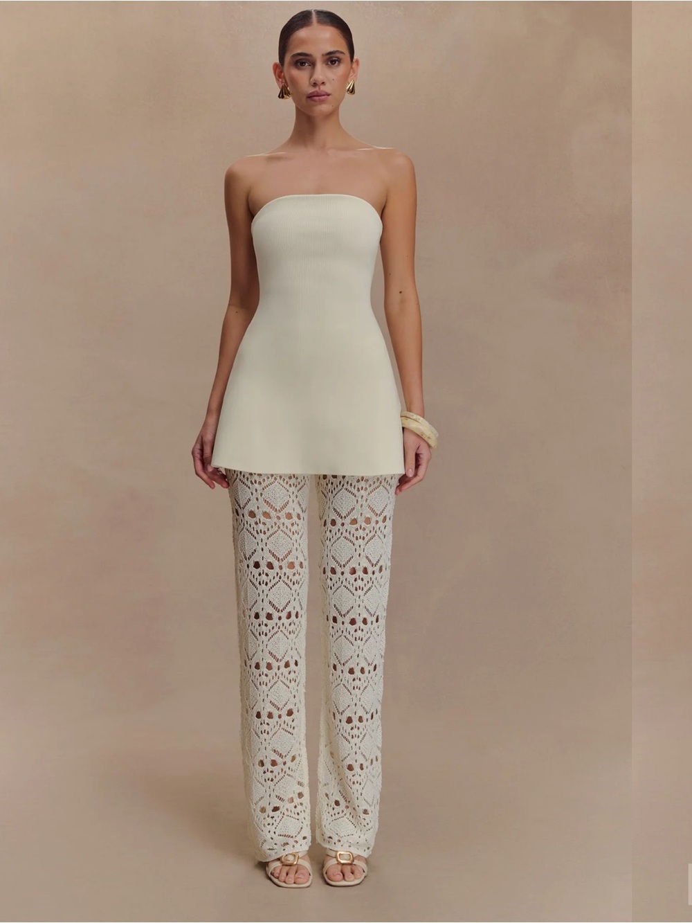 Arnette Ivory Strapless Bandage Knit Top & Trena Pants SET